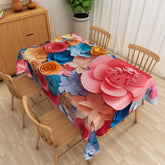 Aperturee Modern Spring Tablecloth with Colorful Floral Pattern, Vibrant Botanical Print for Kitchen and Dining Decor
